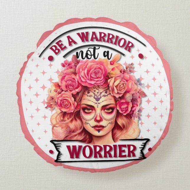 Pink and Pretty Sugar Skull  Round Cushion (Front)