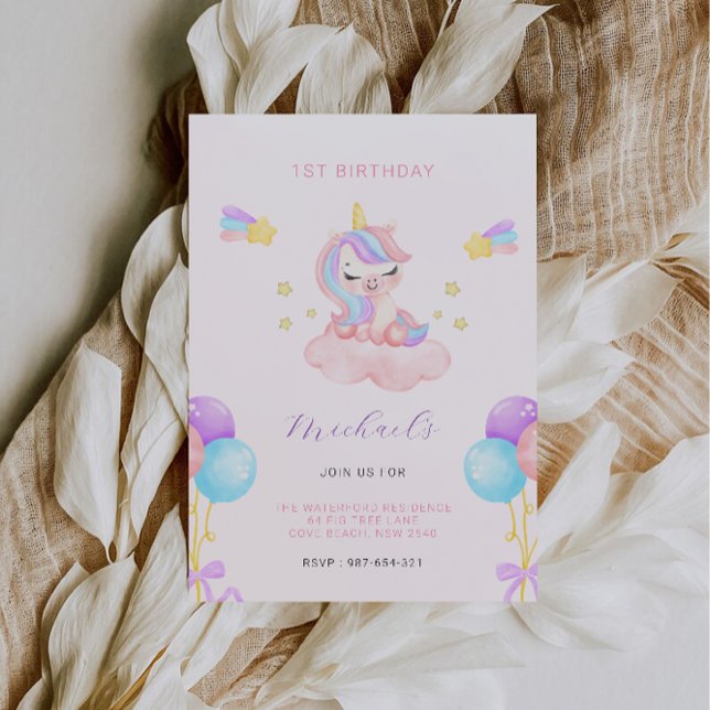 Pink and Purple 1st Birthday  Invitation (Pink and Purple 1st Birthday Invitation)