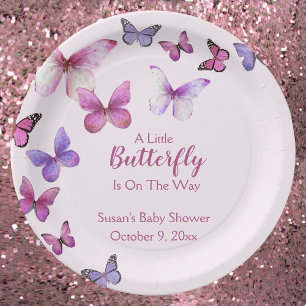 Pink and Purple A Litte Butterfly Baby Shower  Paper Plate