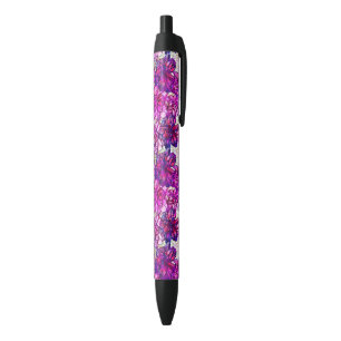 Pink And Purple Abstract Flowers Pattern Black Ink Pen