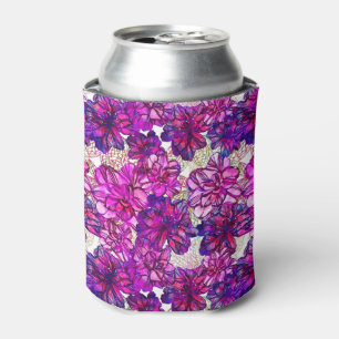 Pink And Purple Abstract Flowers Pattern Can Cooler
