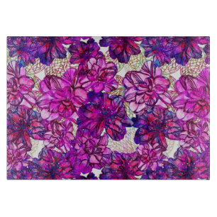Pink And Purple Abstract Flowers Pattern Cutting Board