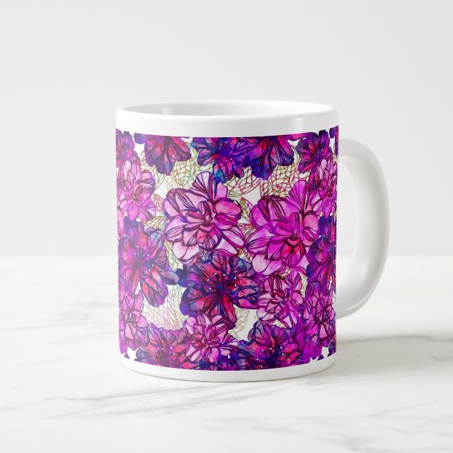 Pink And Purple Abstract Flowers Pattern Large Coffee Mug (Front Right)