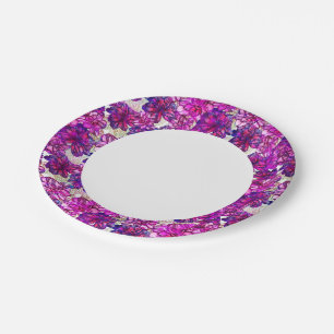 Pink And Purple Abstract Flowers Pattern Paper Plate