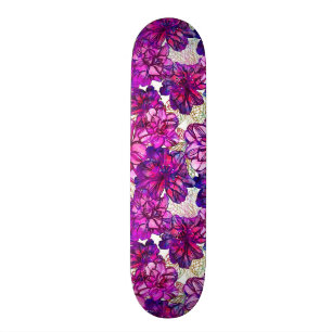Pink And Purple Abstract Flowers Pattern Skateboard