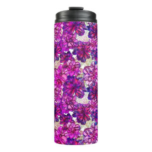 Pink And Purple Abstract Flowers Pattern Thermal Tumbler