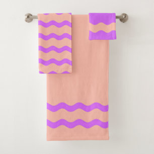 Pink and purple abstract waves pattern bath towel set