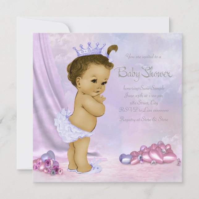 Pink and Purple African American Baby Girl Shower Invitation (Front)