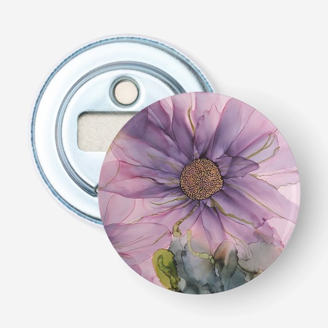 pink and purple alcohol ink flower bottle opener (Front)