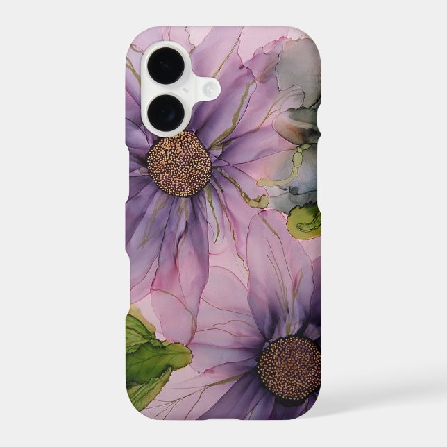 pink and purple alcohol ink flower   iPhone case (Back)