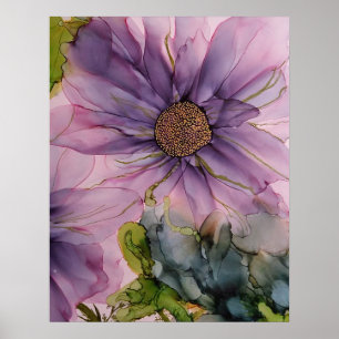 pink and purple alcohol ink flower poster