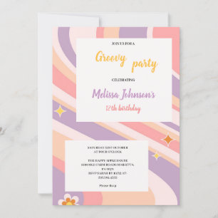 pink and purple and yellow retro groovy birthday invitation