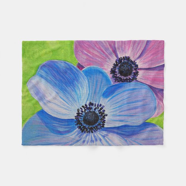 Pink and Purple Anemones Painting Fleece Blanket (Front (Horizontal))