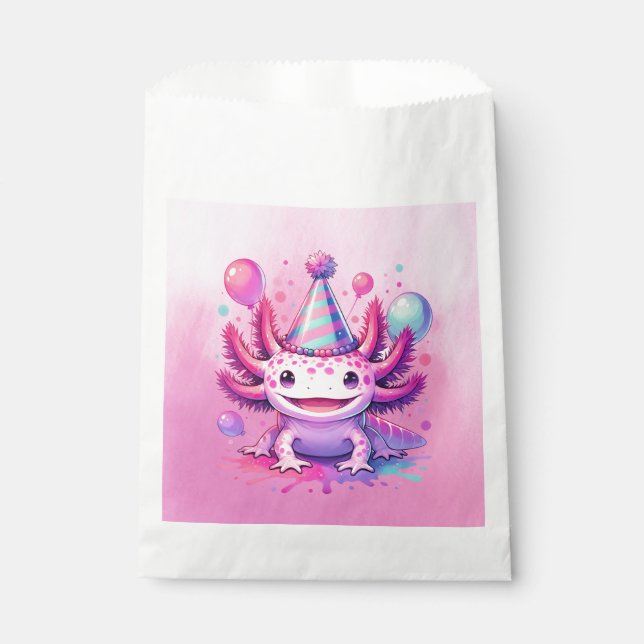 Pink and Purple Axolotl Girl's Birthday Party Favour Bags (Front)