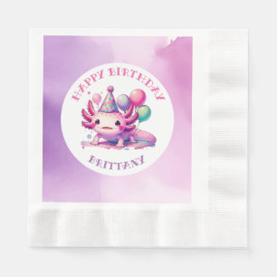 Pink and Purple Axolotl Girl's Birthday Party Napkin