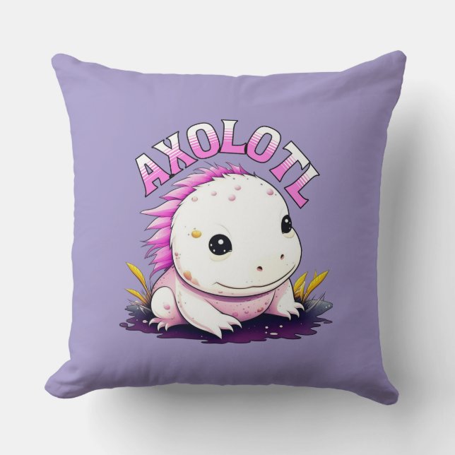 Pink and Purple Axolotl Personalised Cushion (Front)
