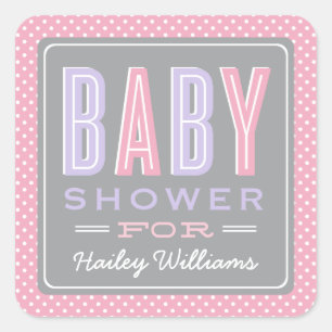 Pink and Purple Baby Shower Monogram Square Sticker