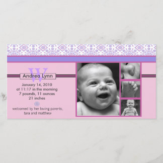pink and purple bandanna pattern baby announcement