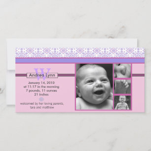 pink and purple bandanna pattern baby announcement