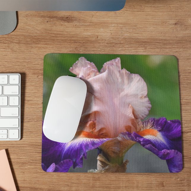 Pink and Purple Bearded Iris Floral Mouse Pad (In Situ)