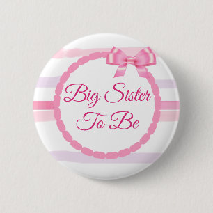 Pink and Purple Bow  Big Sister to be Baby Shower 6 Cm Round Badge