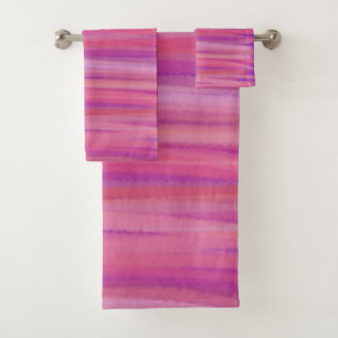 Pink and Purple Brushstrokes  Bath Towel Set