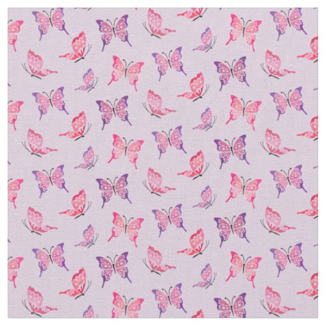 Pink and Purple Butterflies Fabric (Close Up)