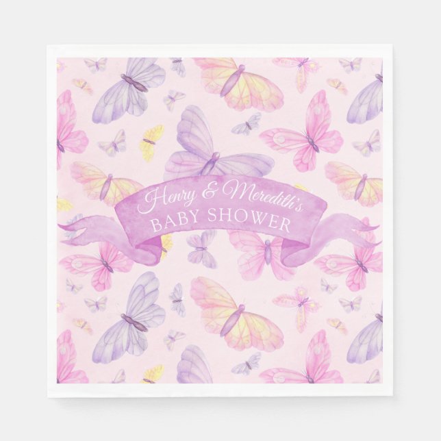 Pink and Purple Butterfly Baby Shower Napkin (Front)