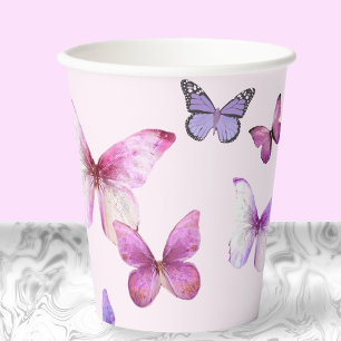Pink and Purple Butterfly Baby Shower  Paper Cups