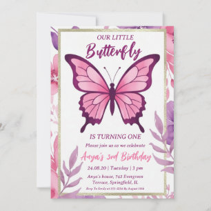 pink and purple butterfly birthday invitations