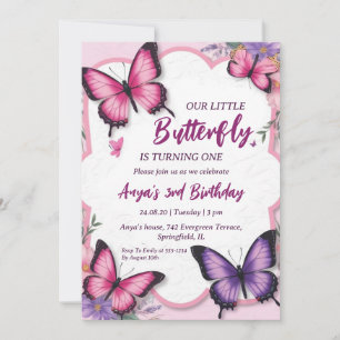 pink and purple butterfly birthday invitations