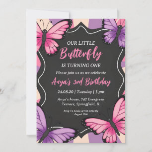 pink and purple butterfly birthday invitations