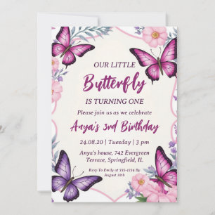 pink and purple butterfly birthday invitations