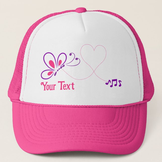 Pink and Purple Butterfly Heart Customised Trucker Hat (Front)