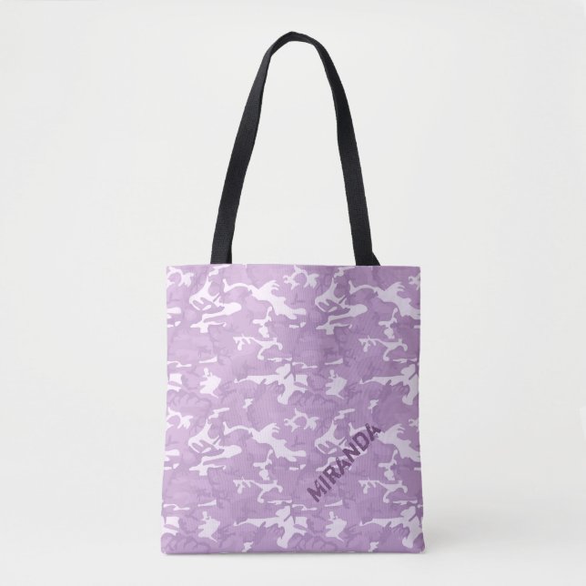 Pink and Purple Camouflage Tote with Name Bag (Front)