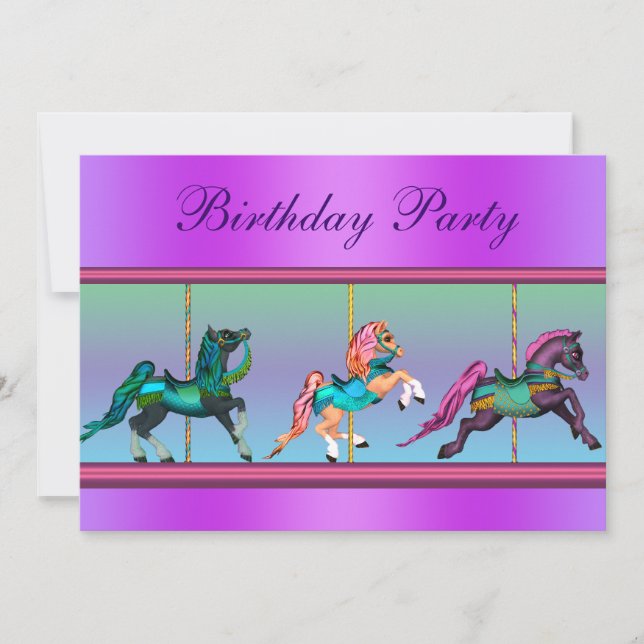 Pink and Purple Carousel Pony Birthday Party Invitation (Front)