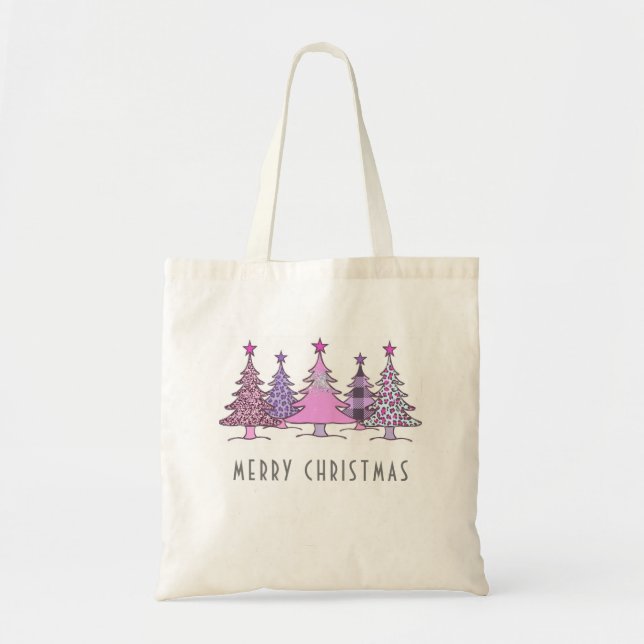 Pink and Purple Christmas Trees  Tote Bag (Front)