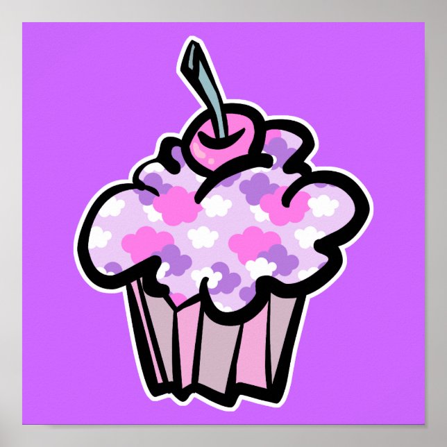 pink and purple clouds cupcake poster (Front)