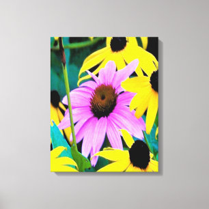 Pink and Purple Coneflower with Yellow Flowers Canvas Print