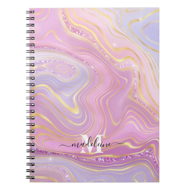  Pink And Purple Crystal Marble Iridescent Agate Notebook (Front)