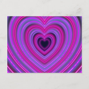Pink and Purple Cute Girly Neon Hearts Postcard