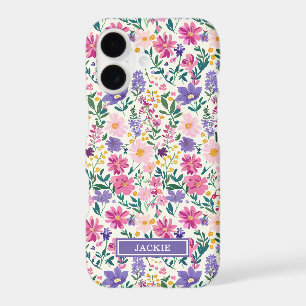 Pink and Purple Ditsy Flowers Monogrammed