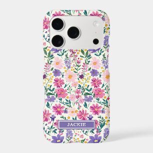 Pink and Purple Ditsy Flowers Monogrammed