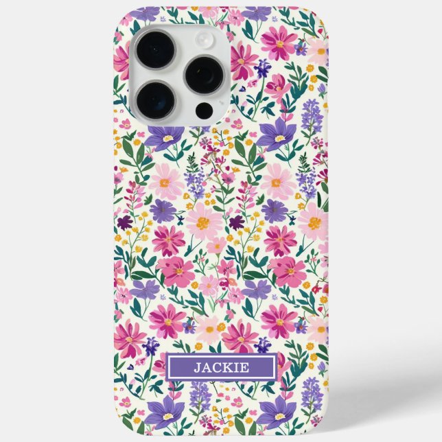 Pink and Purple Ditsy Flowers Monogrammed Case-Mate iPhone Case (Back)