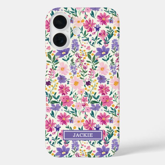 Pink and Purple Ditsy Flowers Monogrammed Case-Mate iPhone Case (Back)
