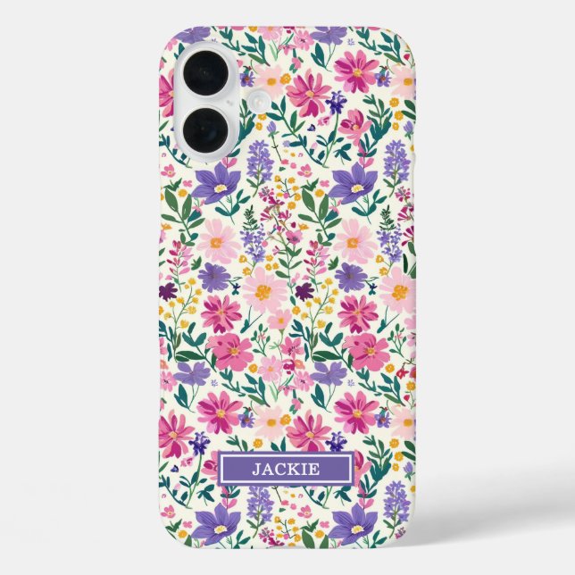 Pink and Purple Ditsy Flowers Monogrammed Case-Mate iPhone Case (Back)