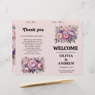 Pink and Purple Elegant Floral Wedding Program