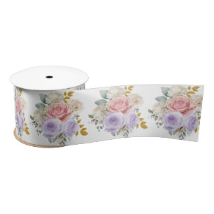 Pink and Purple Elegant Flowers Satin Ribbon