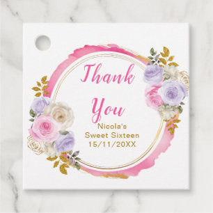 Pink and Purple Elegant Flowers Sweet Sixteen Favour Tags