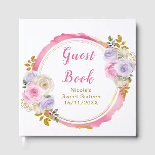 Pink and Purple Elegant Flowers Sweet Sixteen Guest Book
